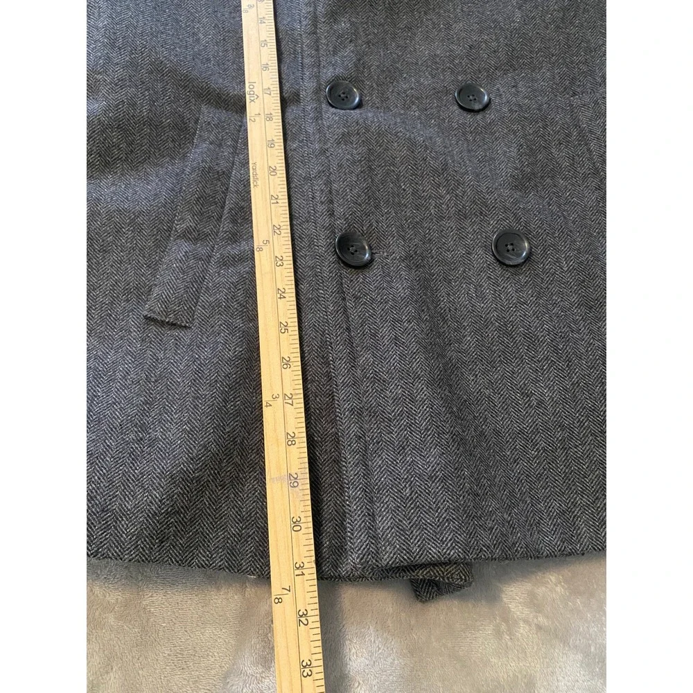 Banana Republic Peacoat Sz M Grey Wool Blend Herringbone Double Breasted Preppy
